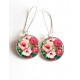 Earrings, hibiscus pink and fuchsia, Tropical cabochon epoxy resin