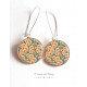 Earrings, Arabesque pattern, orange and green water, Japan, epoxy cabochon