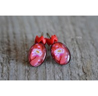 Sleeping earrings with cabochon illustration Fuchsia red flower