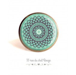 cabujón anillo, Espíritu rosa de Marruecos sobre fondo azul en colores pastel, de 25 mm, bronce