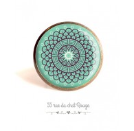 Cabochon ring, Spirit Moroccan rose on pastel blue background, 25 mm, Bronze