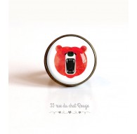 Cabochon ring, roaring bear, white orange, 20mm, bronze