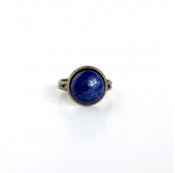 Cabochon ring, Natural stone Lapis Lazuli, blue, bronze