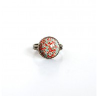 Cabochon ring, Fleurette red, green, spring, bronze