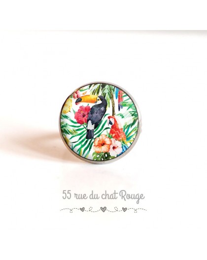 cappuccio ad anello, uccelli, Tucano pappagallo esotico vegetazione, 18 mm argento