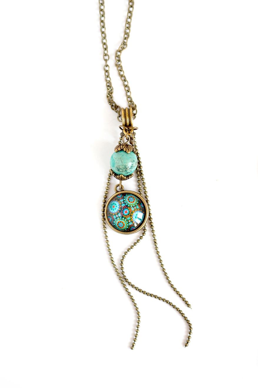 Blue Butterfly Photo Cabochon Glass Silver/Black/Bronze Chain Pendant Necklace