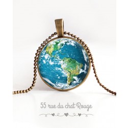 Cabochon Halskette, Planet Erde, Blue Planet, Bronze