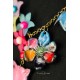 Multicolor necklace, Red Cat, Flower, Bird, Fish, Fimo