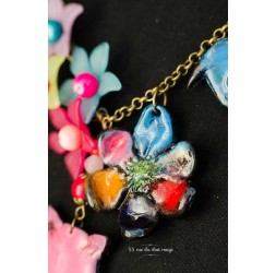Multicolor Halskette, Rote Katze, Blume, Vogel, Fisch, Fimo