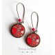 Earrings, Mexican folklore, floral, red flowers, pink, bronze