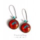 Earrings, Pretty turquoise and poppy red, bronze