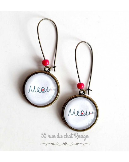 Earrings, "Meow" "Meow," the song of the Cat, black and white, bronze