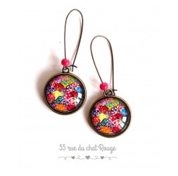 Ohrringe, seigaiha Multicolor, Japan inspiriert Bronze