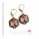 Boucles d'oreilles, motif Japonais, floral, rouge et noir, look rétro bronze