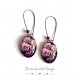 Earrings, Bouquet of Roses, purple and black, oval, bronze