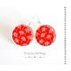 Boucles d'oreilles, petite fleur rouge et blanc, esprit Japon, argentée, bijoux pour femme