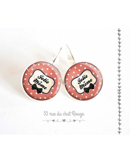 Earrings, Message Jolie Mome, old pink and beige, woman's jewelry