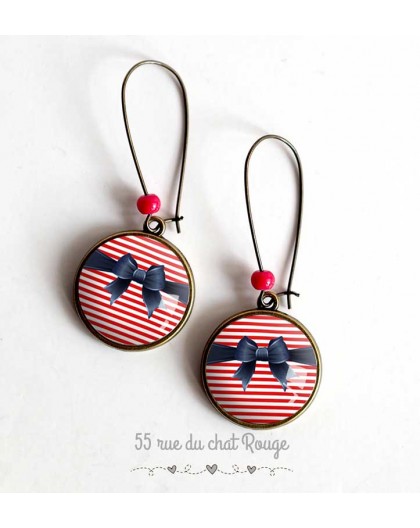Earrings, Sailor red and white, blue bow tie navy, bronze